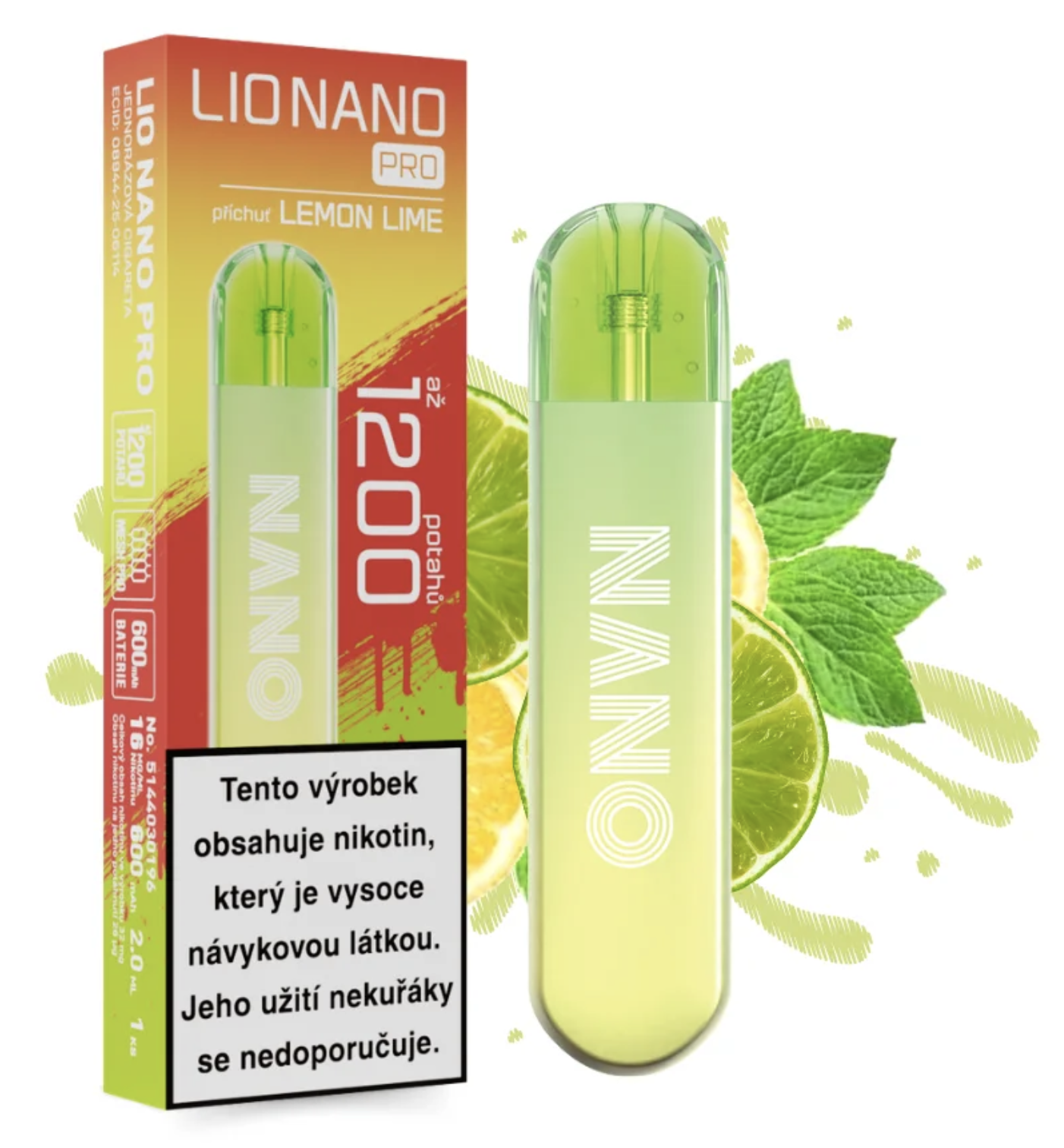 Lio Nano PRO jednorázová e-cigareta - Lemon Lime (Citron, limetka) 16mg