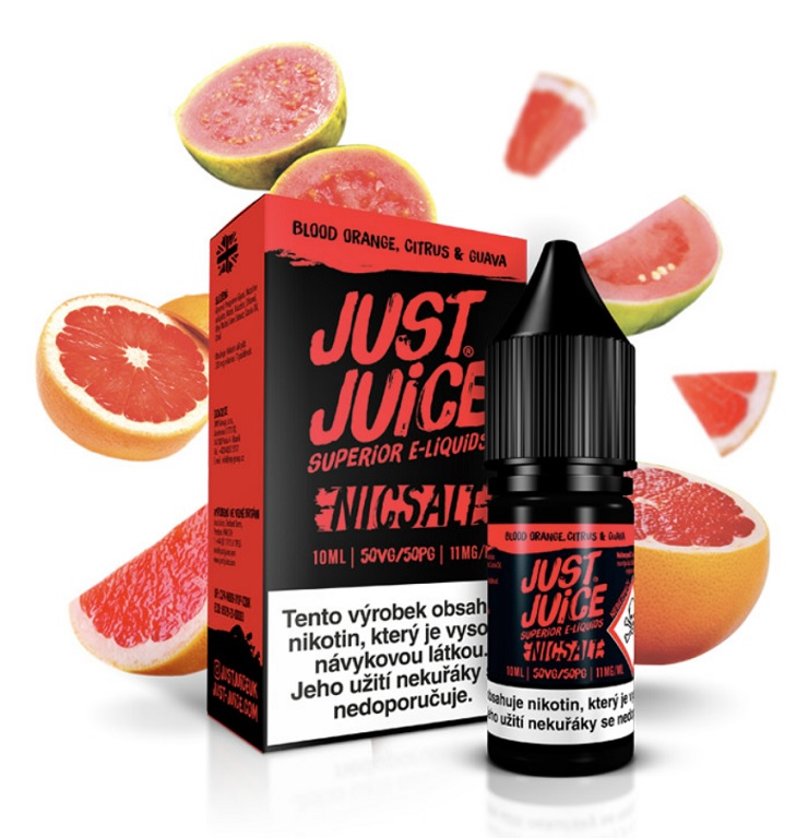E-liquid Just Juice Salt Blood Orange, Citrus & Guava (Červený pomeranč, citron a guava) 10ml Obsah nikotinu: 11mg