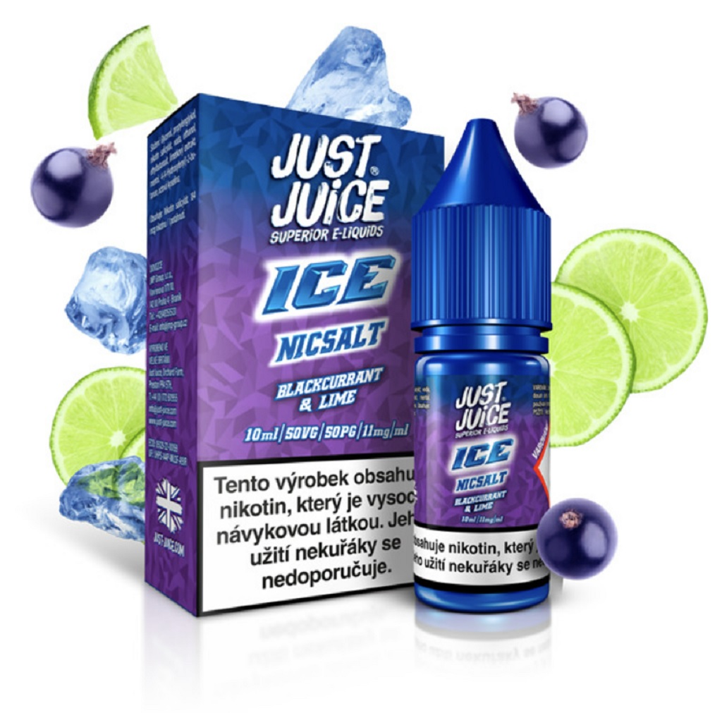 E-liquid Just Juice Salt ICE Blackcurrant & Lime (Ledový černý rybíz & limetka) 10ml Obsah nikotinu: 11mg