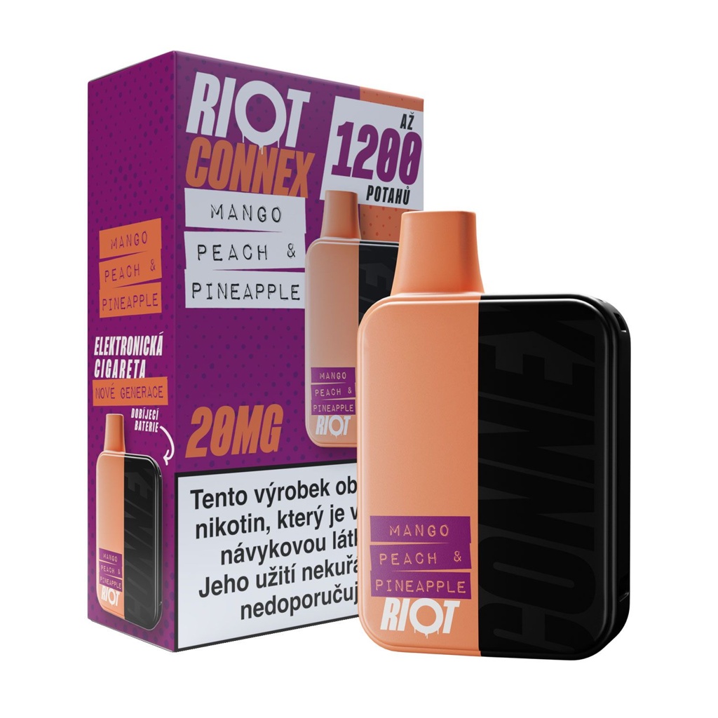 RIOT Connex Kit (Mango Peach Pineapple) Obsah nikotinu: 10 mg Mango, broskev, ananas