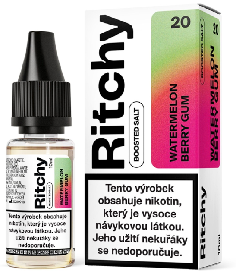 Ritchy Salt - Watermelon Berry Gum (Melounová žvýkačka s lesními plody) 10ml Obsah nikotinu: 10 mg Melounová žvýkačka s lesními plody
