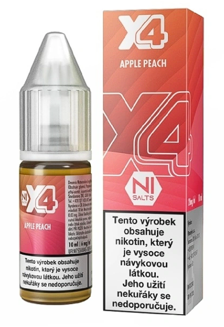 X4 Bar Juice Salt Apple Peach (Jablko s broskví) 10ml Obsah nikotinu: 10 mg