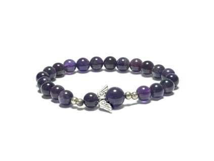 Angel náramok s ametystom a strieborným anjelom – 8mm korálky