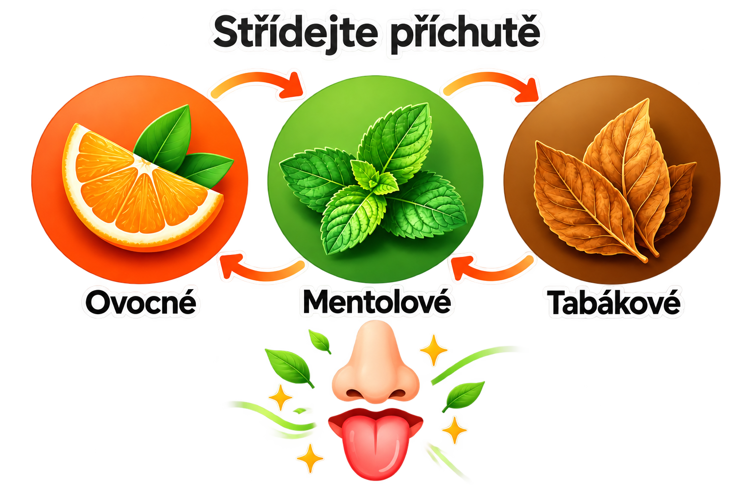 Střídání příchutí jako prevence vaper's tongue: ovocná, mentolová a tabáková kategorie