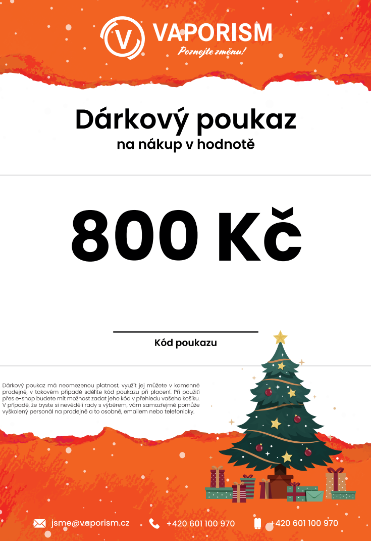 Ostatní Dárkový poukaz VAPORISM - Digitální poukaz =: 800 kč