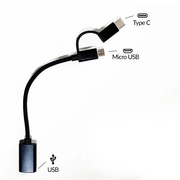 Ostatní USB kabel 2v1 USB-A (samice) do USB-C + Micro USB - černá