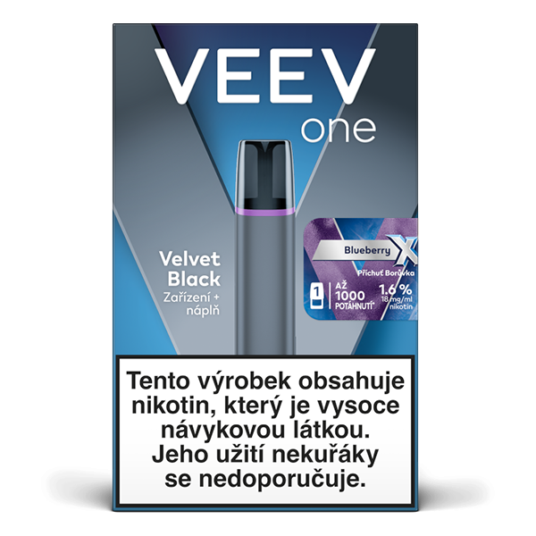 Elektronická cigareta VEEV One Starter Pack Velvet Black + náplň Blueberry X