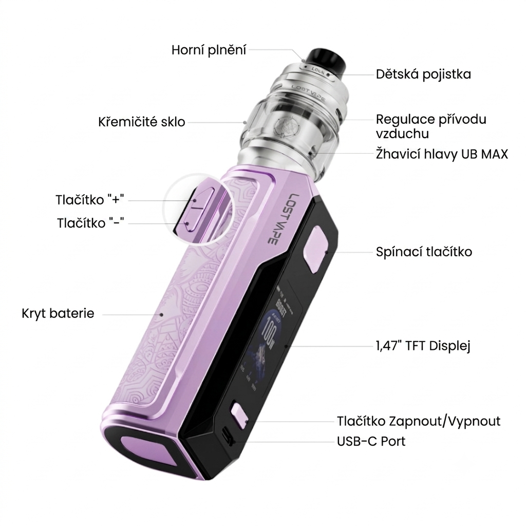 Lost Vape Thelema Solo Pro Kit s Centaurus Sub Ohm Tank V2 Barva: Carbon Black (obrázek 4)