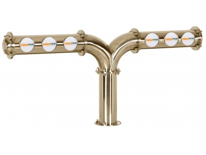 Výčapný stojan Y6 zlatý komplet kohúty pákové medailóny LED čelné dochladenie kohútov zozadu