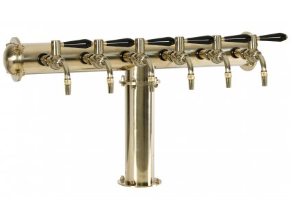 Výčepní stojan T6 zlatý komplet kohouty kulové GLOBAL medailony LED čelní přímé dochlazení kohoutů rukojeť plast černá
