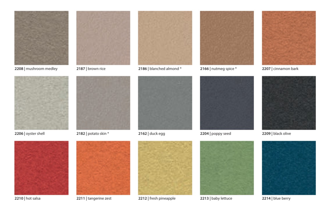 Paleta barev Bulletin včetně názvů barev