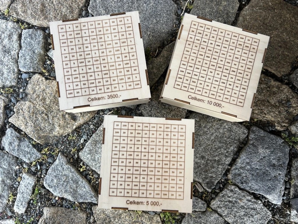 Detail tabulky s částkami k odškrtnutí na škrtací pokladničce