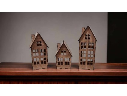 sada k složení - dřevěné domečky s otvorem pro světýlka - sada 3ks – dřevěná dekorace