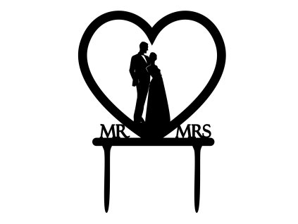 Svatební dortový zápich - Zápich na dort - novomanželé v srdci - mr&mrs