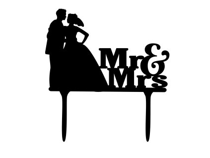 Svatební dortový zápich - Zápich na dort - novomanželé - mr&mrs