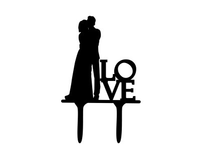 Svatební dortový zápich - Zápich na dort - novomanželé s nápisem love