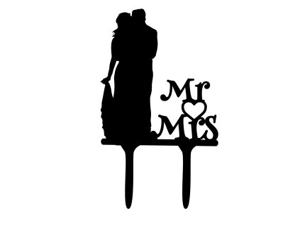 Svatební dortový zápich - Zápich na dort - novomanželé s nápisem mr&mrs