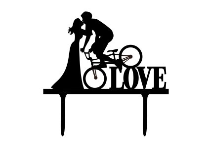 Svatební dortový zápich - Zápich na dort - novomanželé s nápisem love + kolo