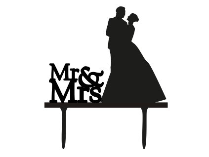 Svatební dortový zápich - Zápich na dort - novomanželé s nápisem mr&mrs