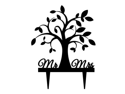 Svatební dortový zápich - Zápich na dort - mr&mrs + strom