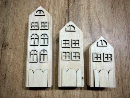 sada 3 domečků s doplňky – dřevěná dekorace