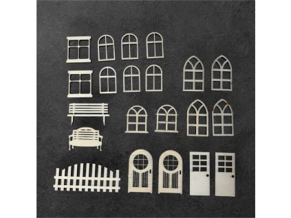 sada oken a dveří k tvoření 2. – dřevěná dekorace