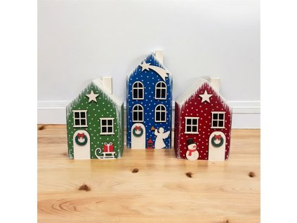 sada 3 dřevěných vánočních domečků – dřevěná dekorace