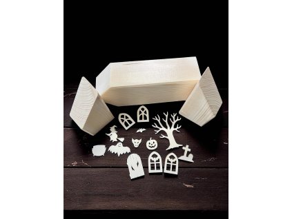 domeček s doplňky k dotvoření - halloween edice – dřevěná dekorace