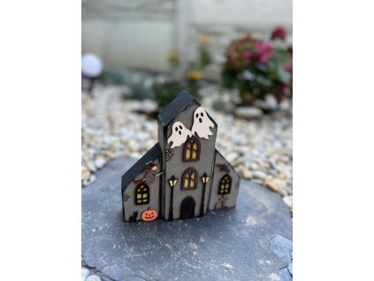 halloweén dřevěný domeček – dřevěná dekorace