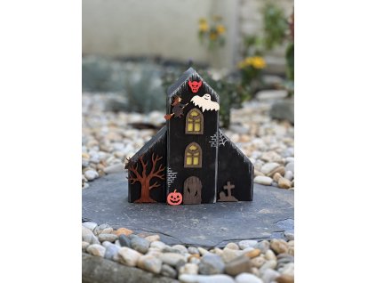 halloweén dřevěný domeček 2 – dřevěná dekorace