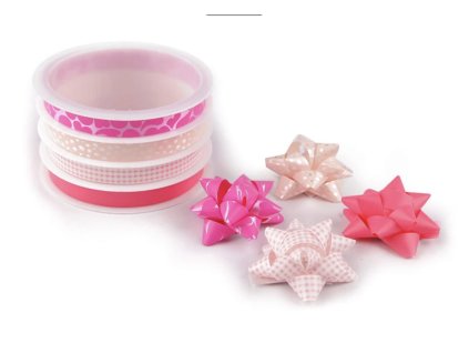 5506 balici sada foliovych stuh a rozetek ruzova