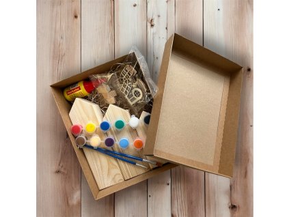 dárková sada k tvoření domečku – kompletní kreativní box – dřevěná dekorace