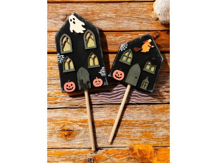 sada 2 dřevěných halloween zápichů do truhlíku - ručně malované – dřevěná dekorace