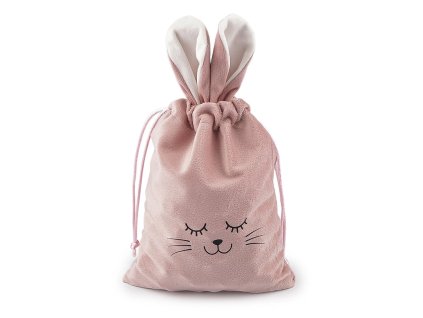 Sametový dárkový pytlík zajíček – pudrová (15 × 28 cm )