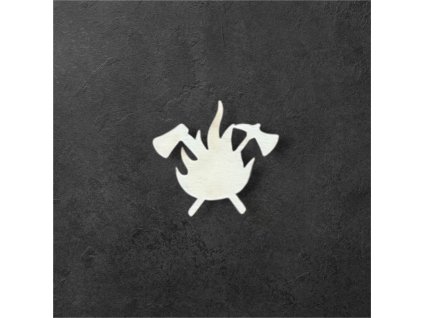 dřevěný výřez – hasičský symbol (oheň a sekery) – dřevěná dekorace