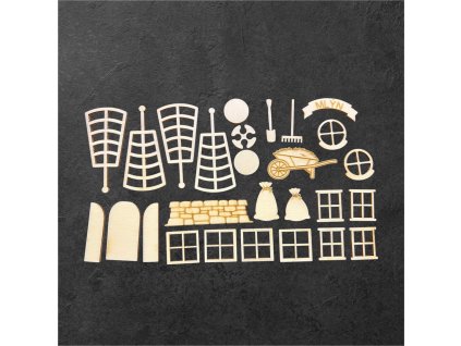 dřevěná sada – mlýn (dopňky k domečkům a dekoracím) – dřevěná dekorace