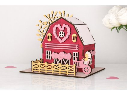 domeček z překližky  valentýnská stodola (skládačka) – skládačka z topolové překližky, dřevěná stavebnice