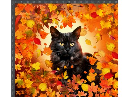 mix lady black cat leaves autumn panel 2x80
