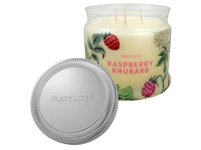 partylite svicka 3knota raspberry rhubarb