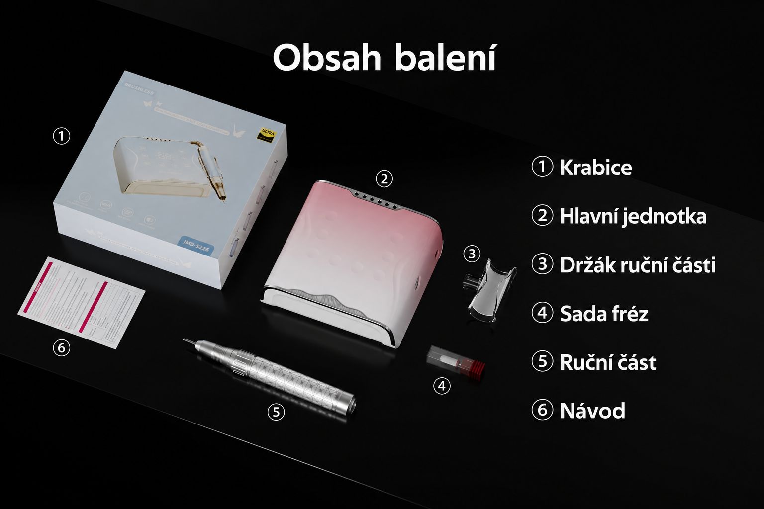 Obsah balení brusky na nehty JIMDOA JMD-S226