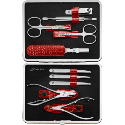 zwilling bt classic inox luxusni cervena kozena damska sada na manikuru s rameckem 10dilna c 97654 otevrena