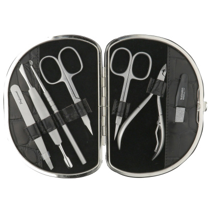 GLOBOS Dámská kožená manikúra 792-86 černá se vzorem krokodýlí kůže