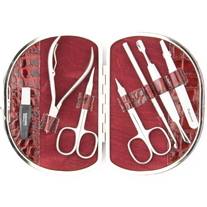 GLOBOS Dámská kožená manikúra 792-86 vínová se vzorem krokodýlí kůže