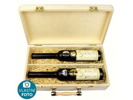 Dárkový dřevěný kufr se dvěma láhvemi slámového vína - 0,2 l - Oldřich Drápal