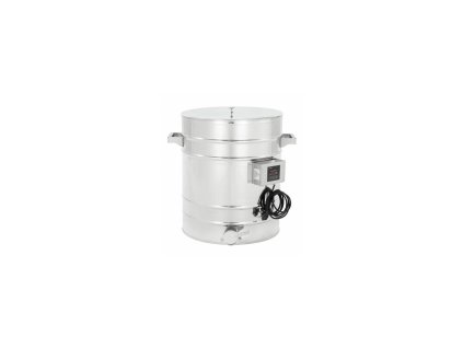 Nádoba stáčecí a čeřící s ohřevem pláště 50 l / ~70 kg, 230V, 6/4" nerezový ventil, kónické dno – PREMIUM