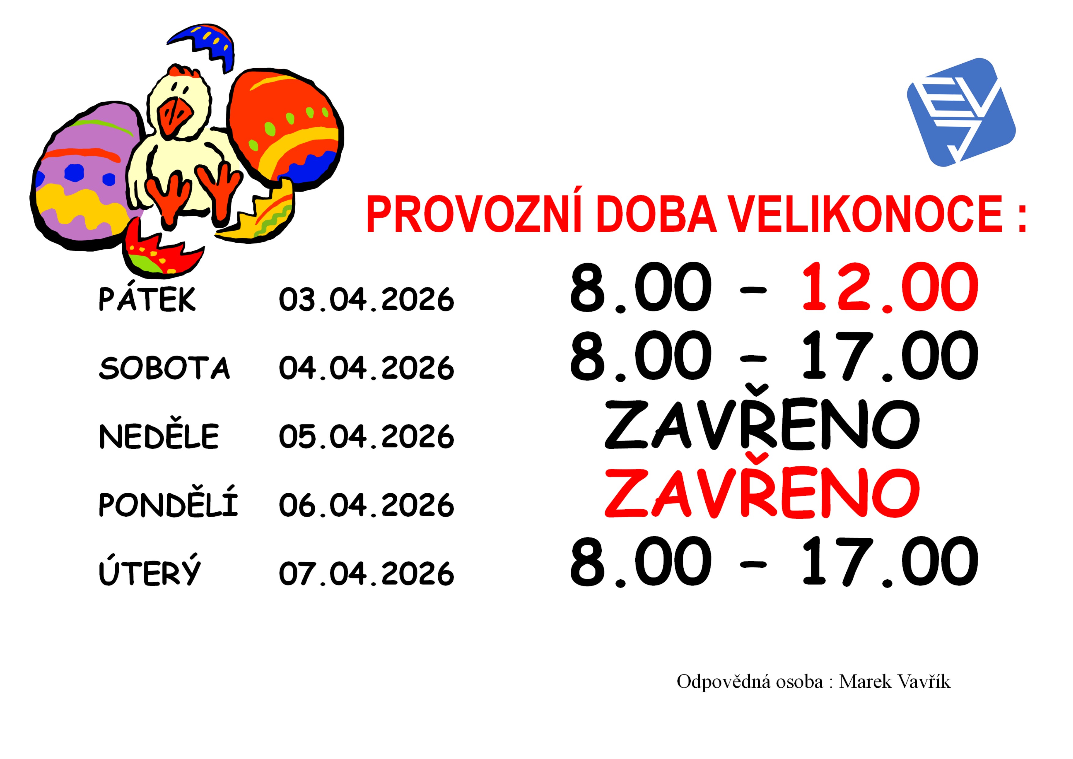 Provozní doba Velikonoce