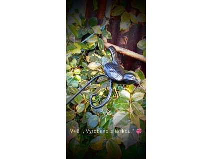 zahradní zápich malý ptáček, stříbrný, kov, ruční práce