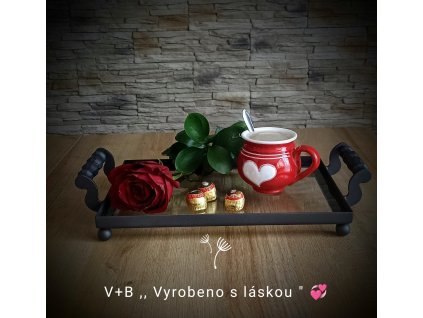 kovový servírovací tác, čiré sklo, ruční výroba