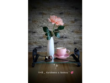 Servírovací tác, kov, sklo, ruční práce, černá barva, vyrobeno s lááskou