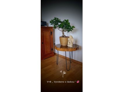 kvetinový stolek, kávový stoleček, kovový, černá barva, dřevo, designový nábytek, ruční práce, vyrobeno s láskou